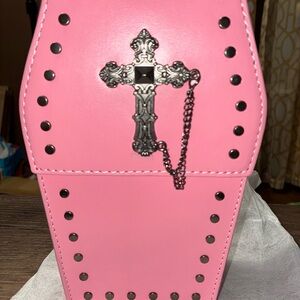 Pink Studded Coffin Shape Crossbody Bag